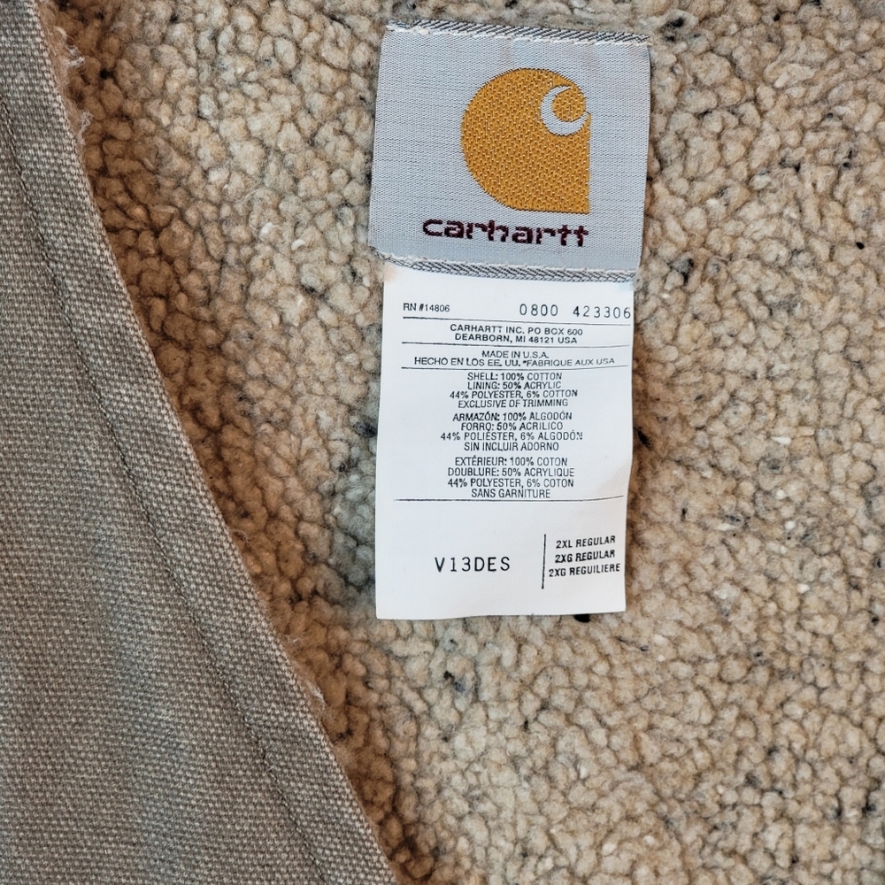 Carhartt V13 DES Sherpa Fleece Lined Canvas Workwear Tan Gray Vest Men's 2XL - Picture 6 of 10